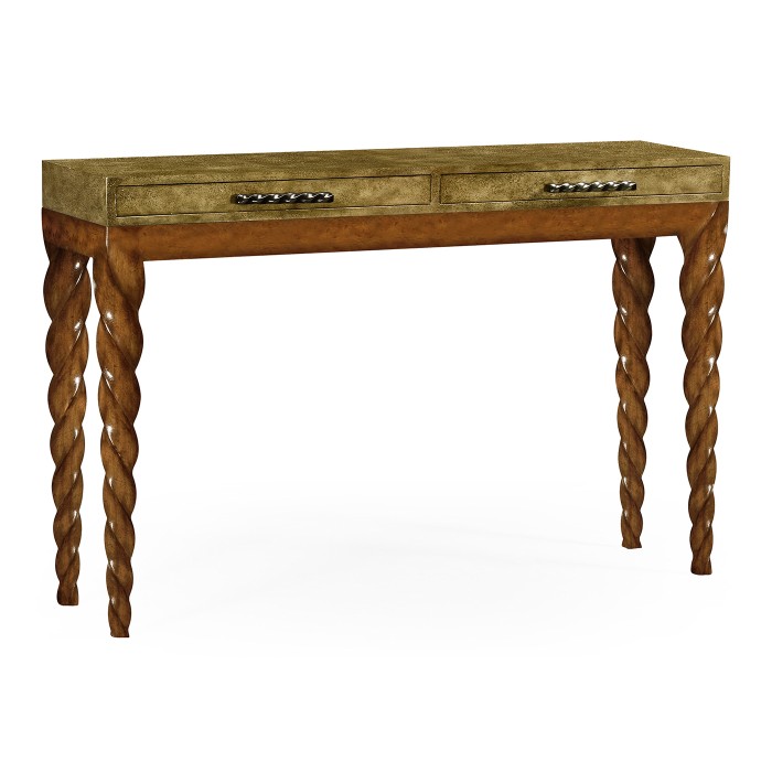 Walnut rectangular console with barleytwist legs