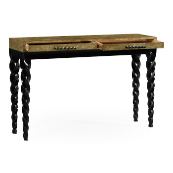 Black finish rectangular console with barleytwist legs