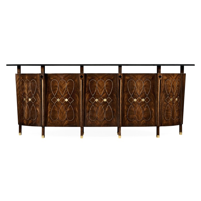 Mahogany semi circular five panel registration desk with fine inlays