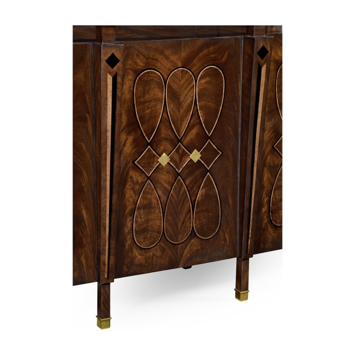 Mahogany semi circular five panel registration desk with fine inlays