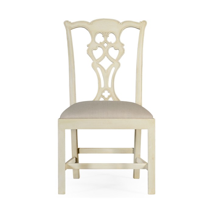 Windsor Chippendale Grey Linen Side Chair