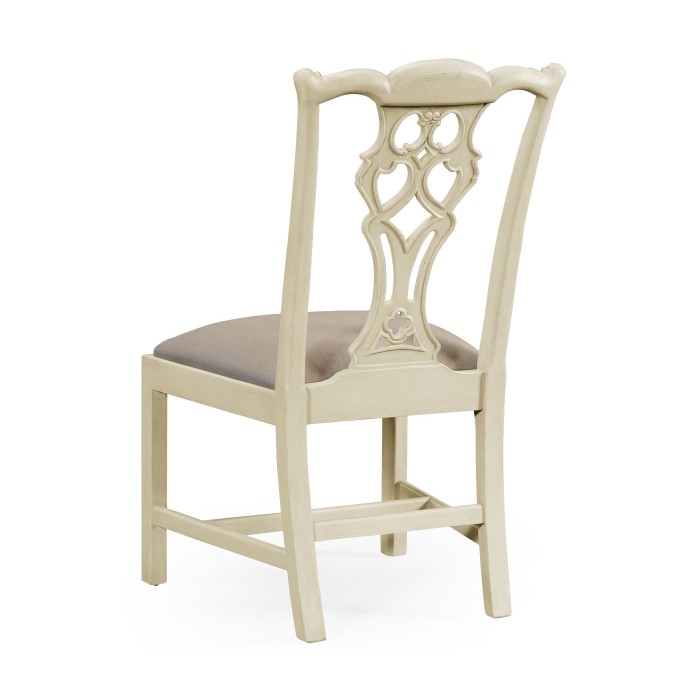 Windsor Chippendale Grey Linen Side Chair