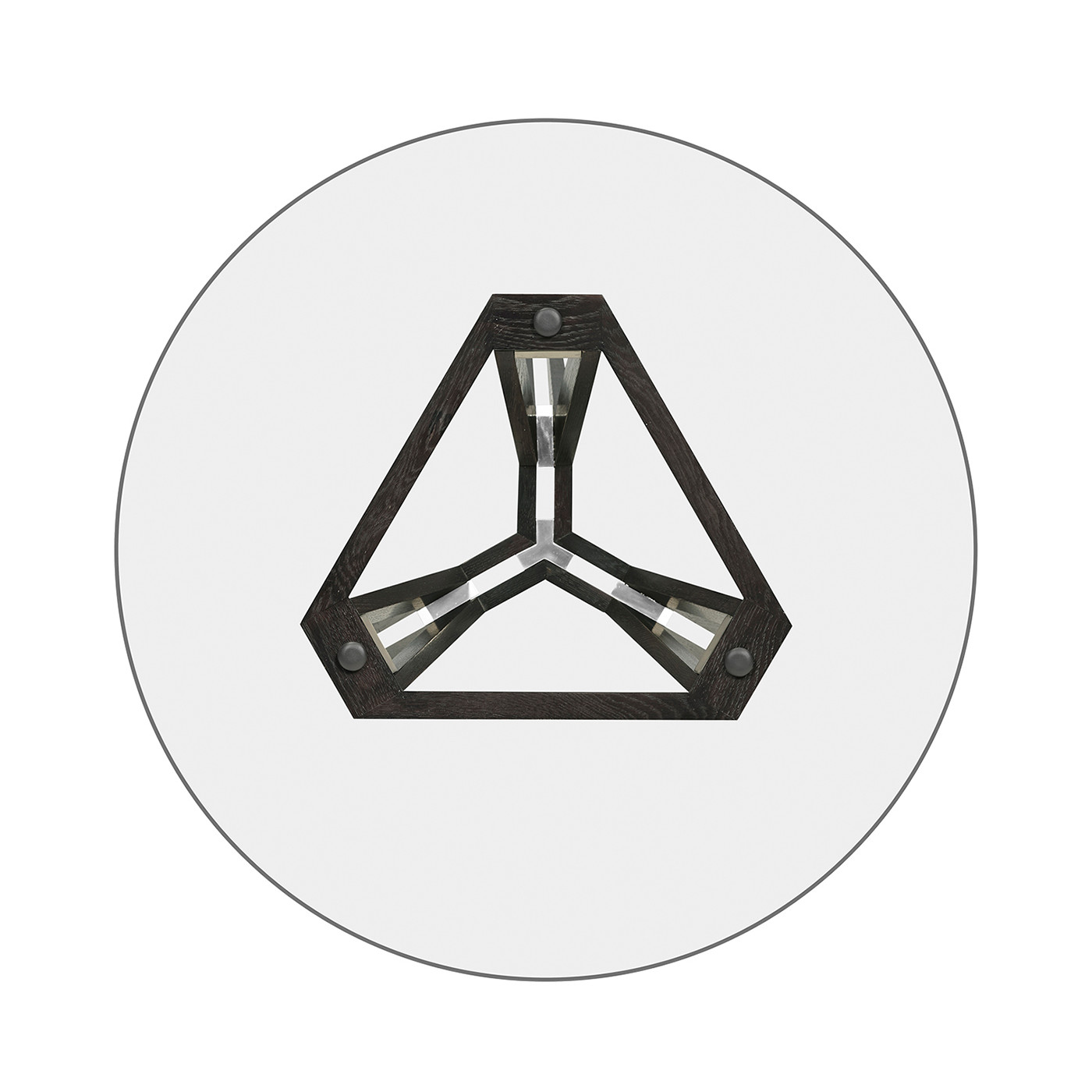 Midcentury Style Circular Black Mocha Oak Side Table with Glass Top 24