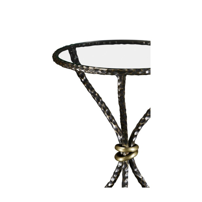 Bronze hammered circular wine table curved legs