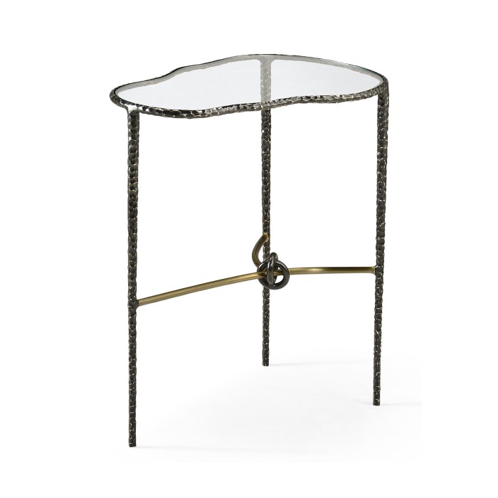 Hammered Antique Black Brass Freeform Lamp Table