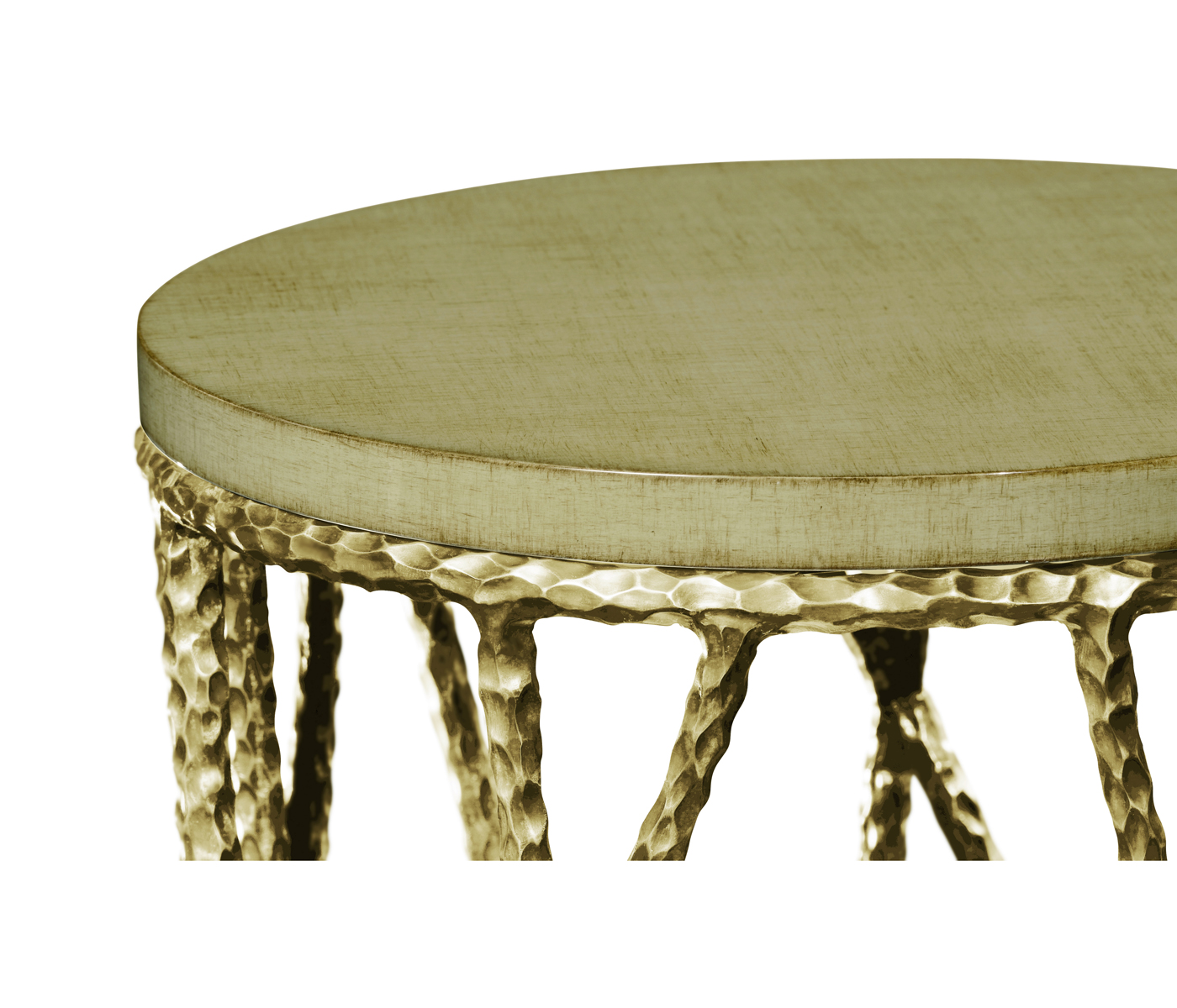 Hammered Light Brown Brass Wine Table with Celadon Top