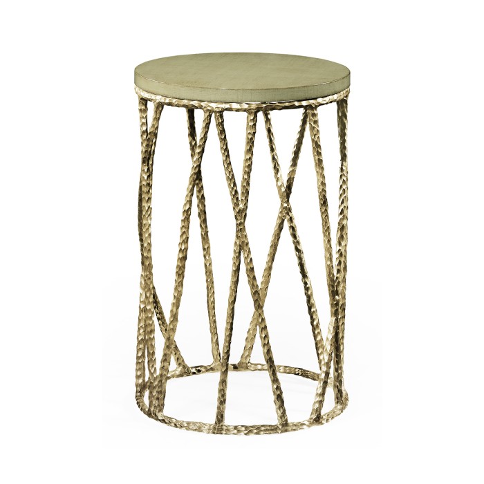 Hammered Light Brown Brass Wine Table with Celadon Top