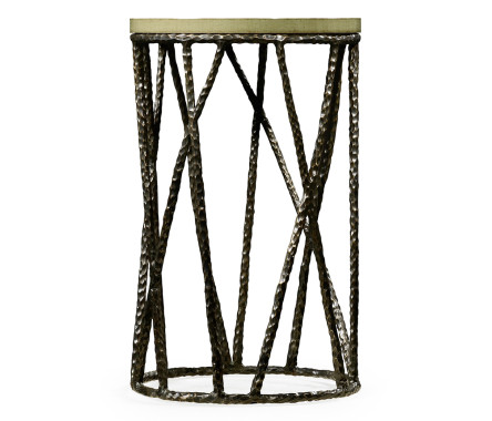 Hammered Antique Black Brass Wine Table with Celadon Top