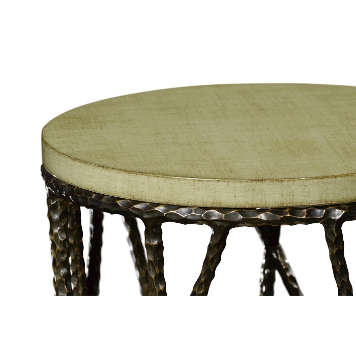 Hammered Antique Black Brass Wine Table with Celadon Top