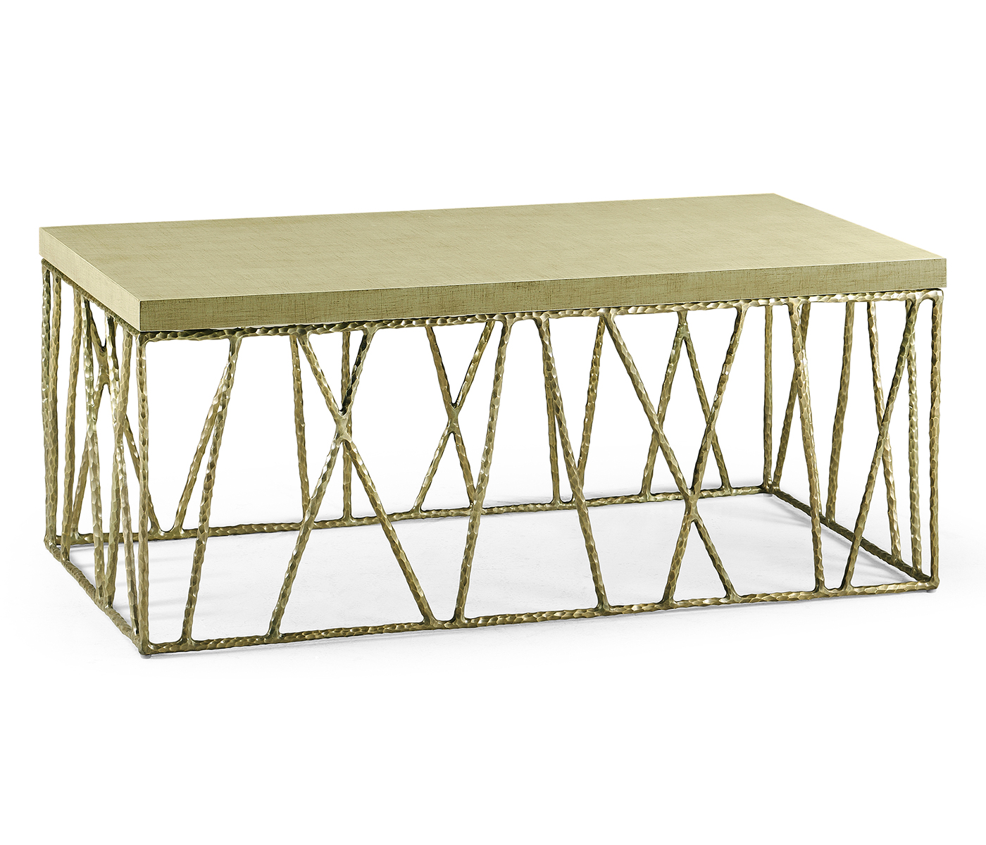 Hammered Light Brown Brass Coffee Table with Celadon Top