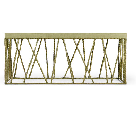 Hammered Light Brown Brass Coffee Table with Celadon Top