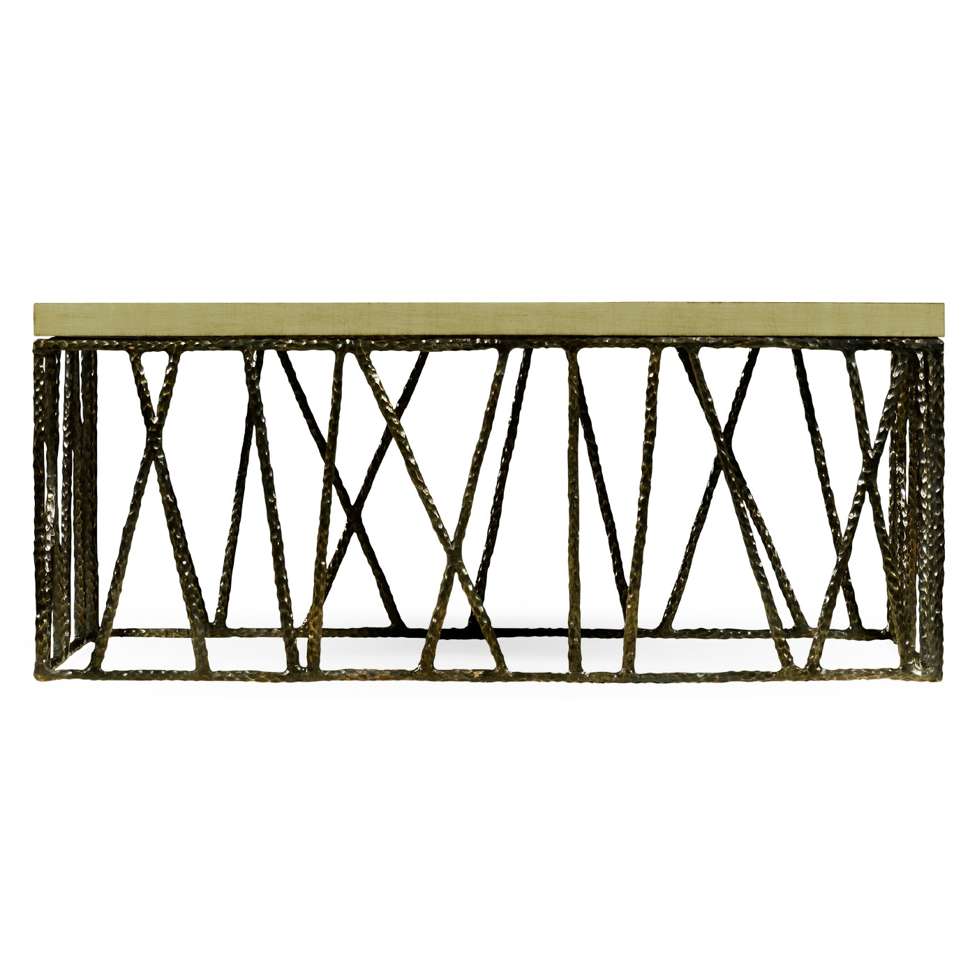 Hammered Antique Black Brass Coffee Table with Celadon Top