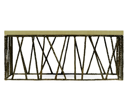 Hammered Antique Black Brass Coffee Table with Celadon Top