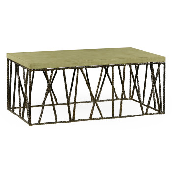 Hammered Antique Black Brass Coffee Table with Celadon Top