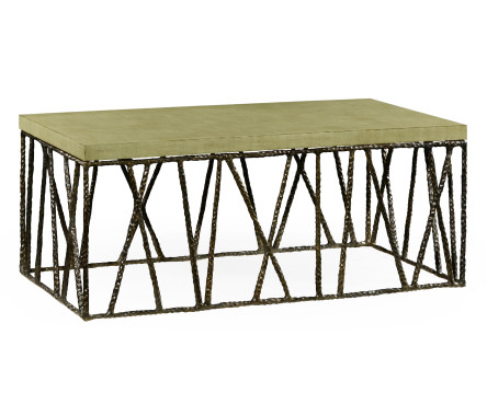 Hammered Antique Black Brass Coffee Table with Celadon Top
