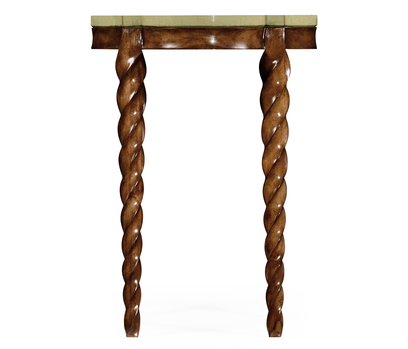 Walnut twisted side table with celadon top
