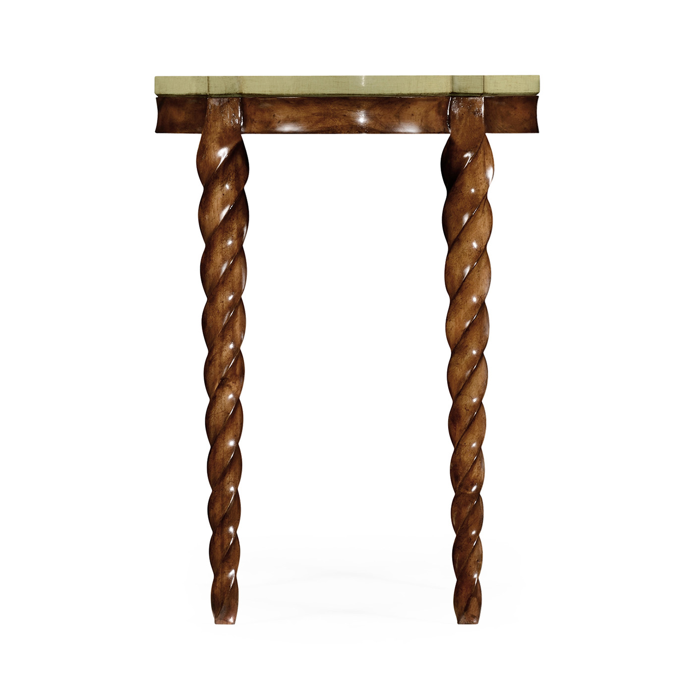 Walnut twisted side table with celadon top