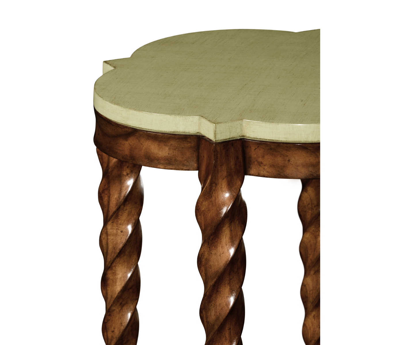 Walnut twisted side table with celadon top
