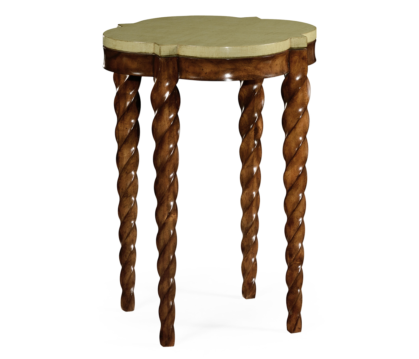 Walnut twisted side table with celadon top