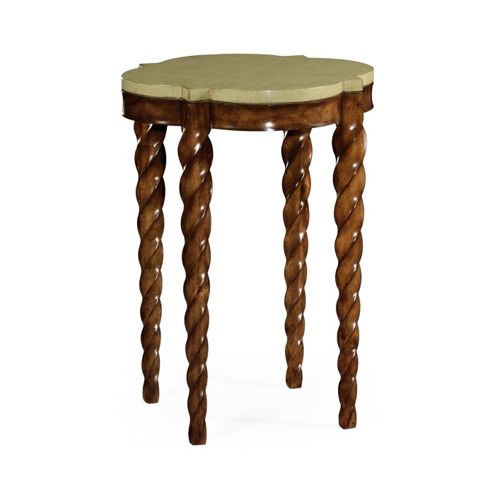 Walnut twisted side table with celadon top