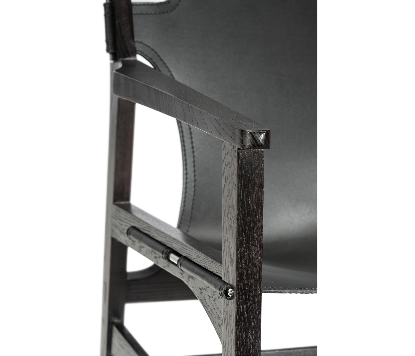 Midcentury Style Slung Black Leather & Black Mocha Oak Easy Chair