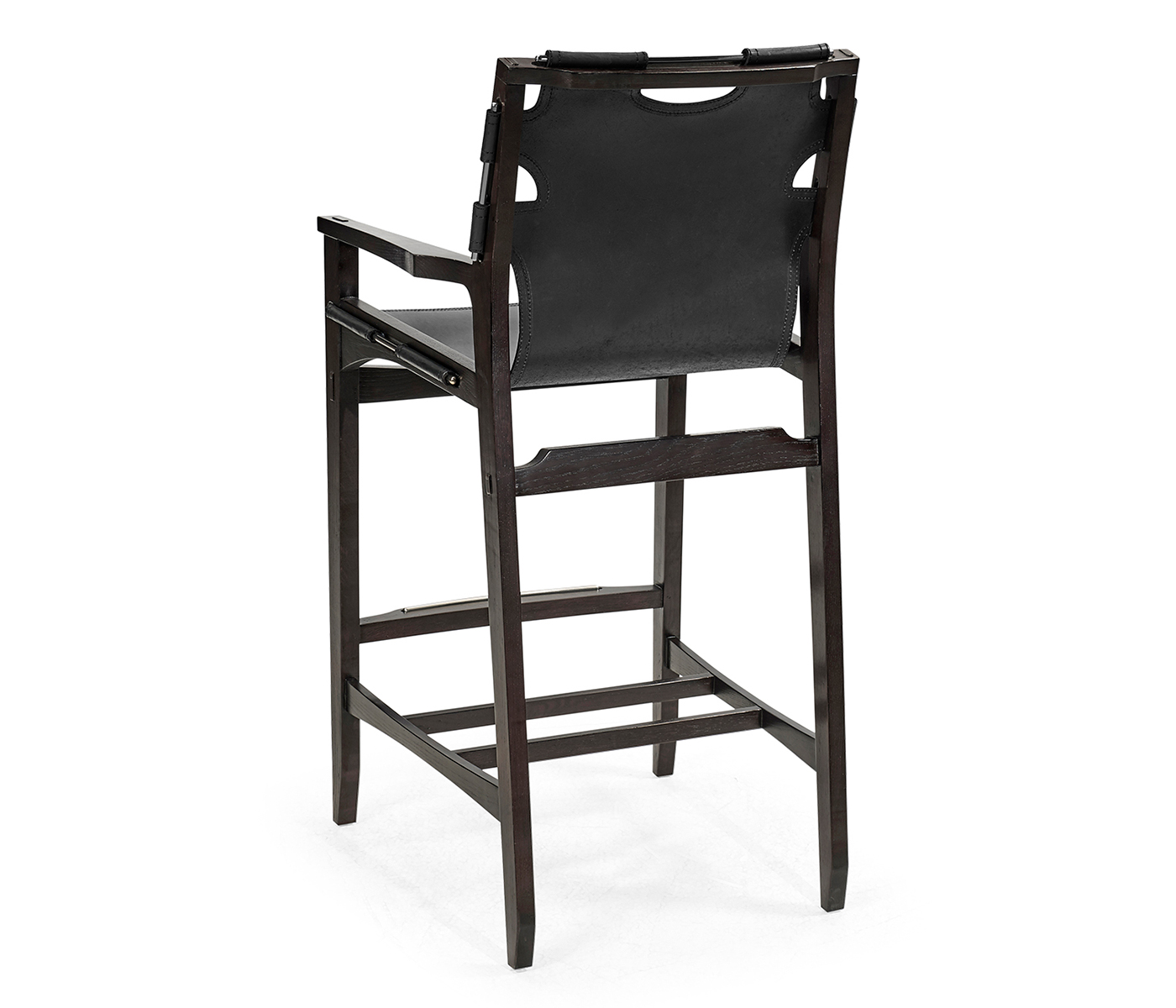 Midcentury Style Slung Black Leather & Black Mocha Oak Bar Stool
