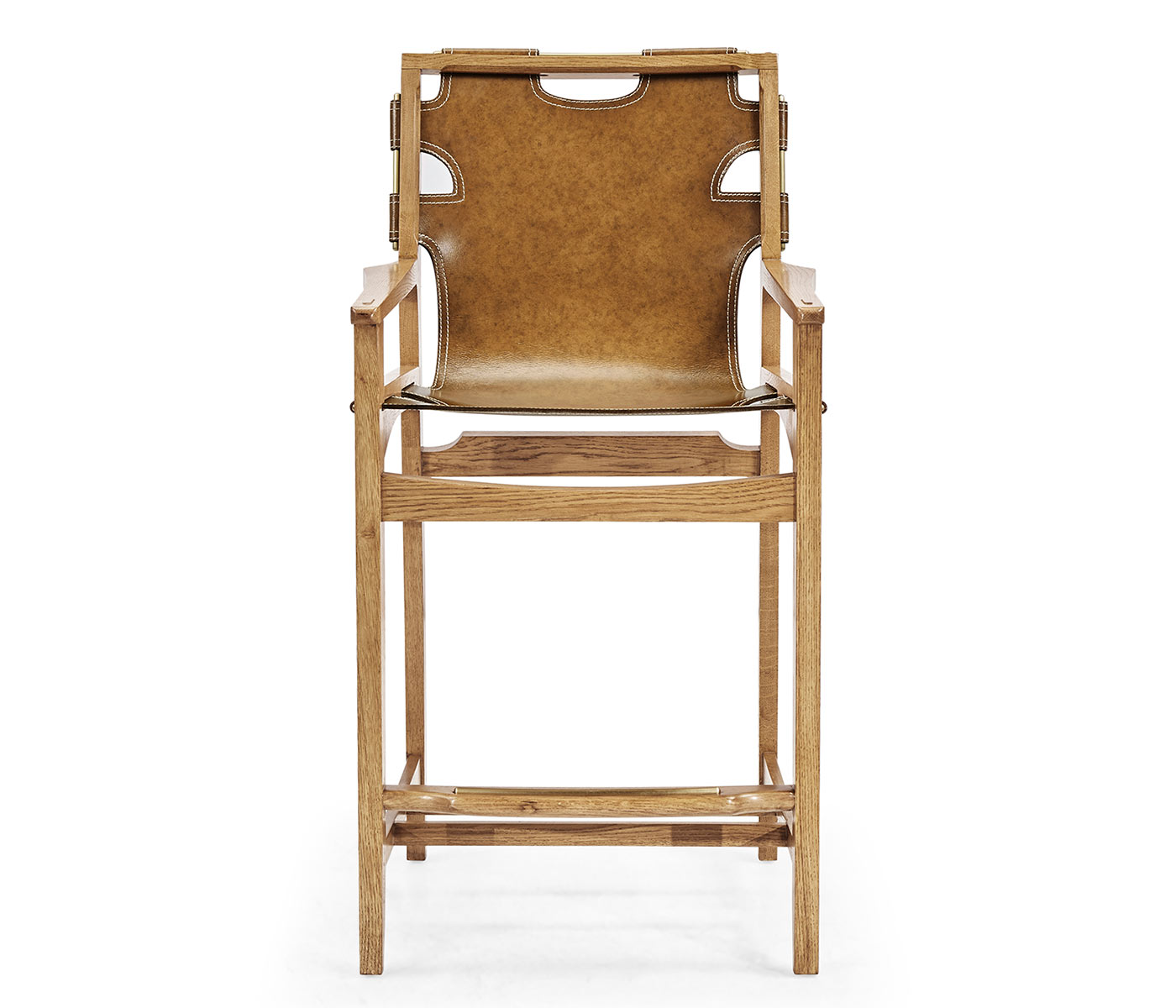 Midcentury Style Slung Medium Antique Chestnut Leather & Light Oak Counter Stool