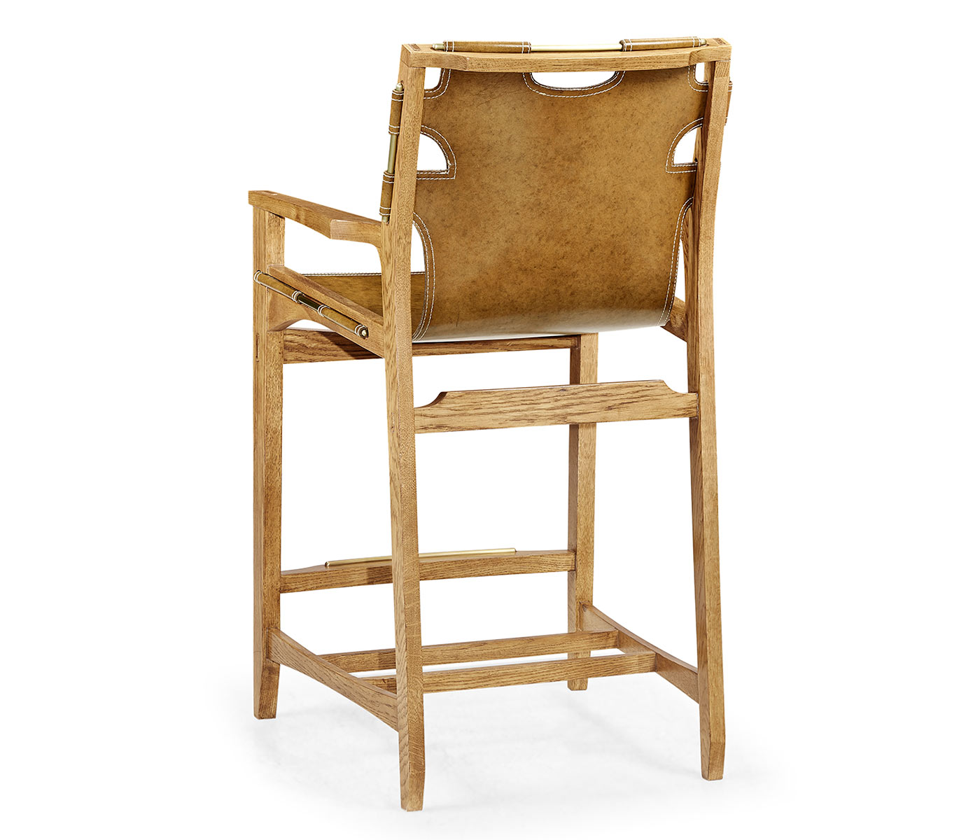 Midcentury Style Slung Medium Antique Chestnut Leather & Light Oak Counter Stool