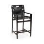 Midcentury Style Slung Black Leather & Black Mocha Oak Counter Stool