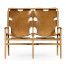 Midcentury Style Slung Leather & Light Oak Two Seat Bench