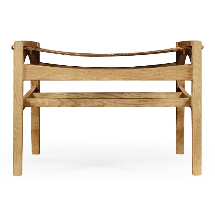 Midcentury Style Slung Leather & Light Oak Stool or Footstool