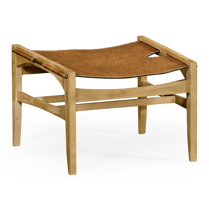 Midcentury Style Slung Leather & Light Oak Stool or Footstool