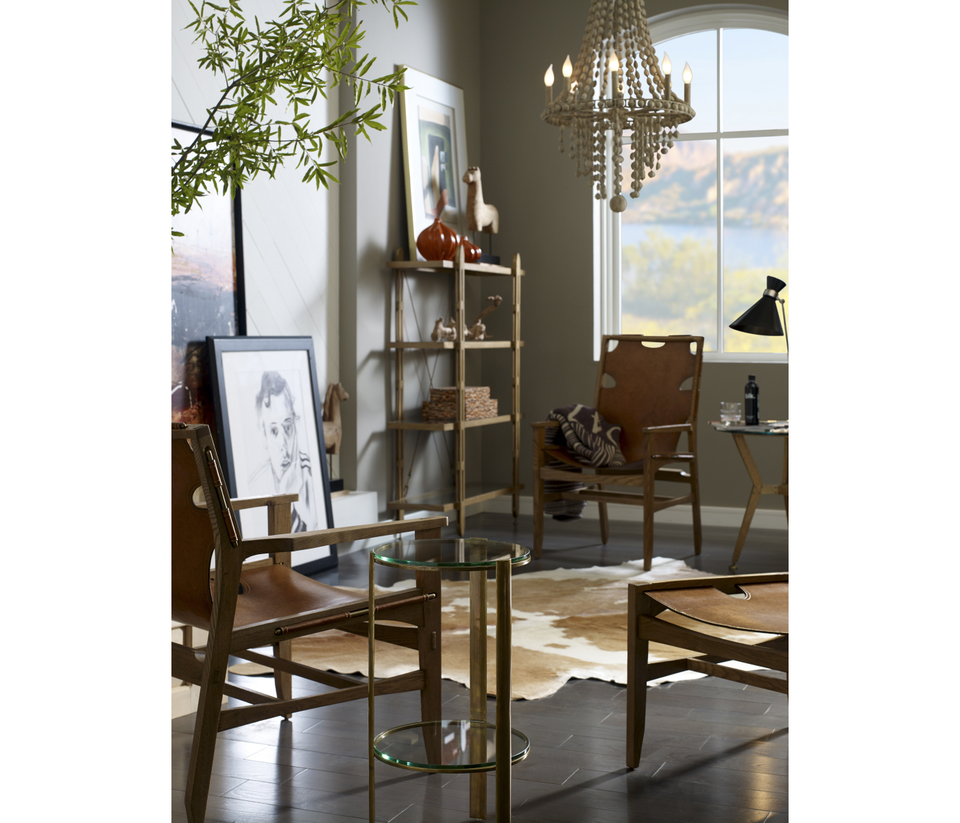Midcentury Style Slung Leather & Light Oak Stool or Footstool