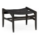 Midcentury Style Slung Black Leather & Black Mocha Oak Stool or Footstool