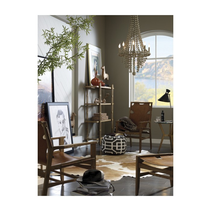 Midcentury Style Slung Black Leather & Black Mocha Oak Stool or Footstool