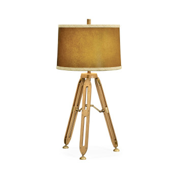 Oak Architectural Table Lamp with Brass Stretcher 32