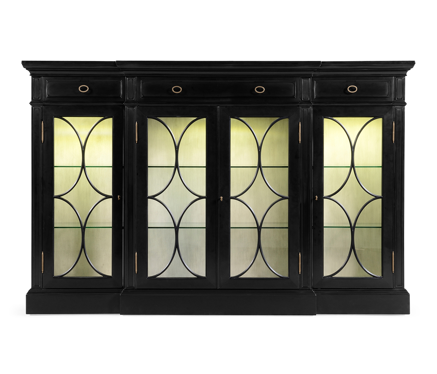 Traditional Four Door Breakfront Display Cabinet