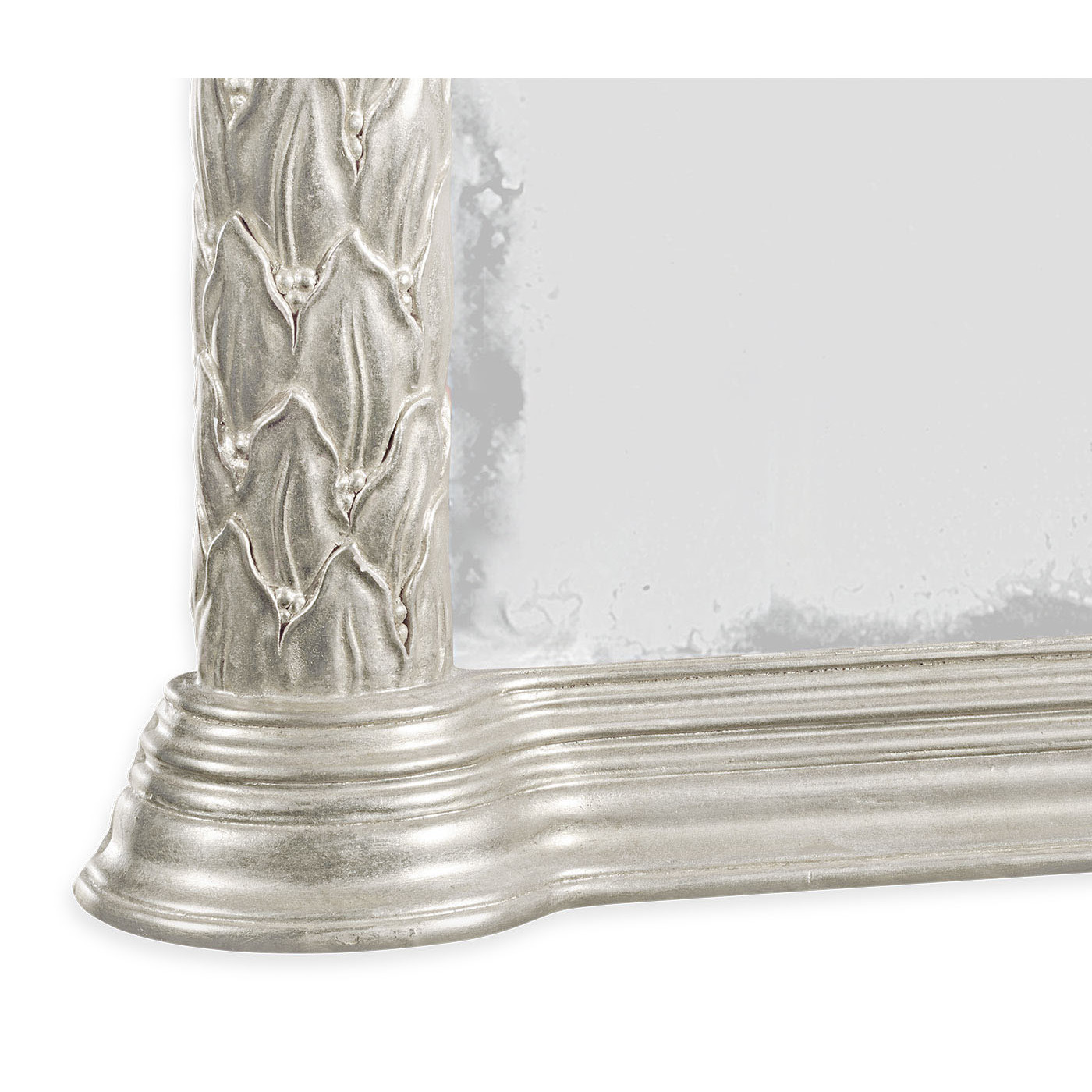 Carved and water gilded silver leaf narrow floor standing mirror