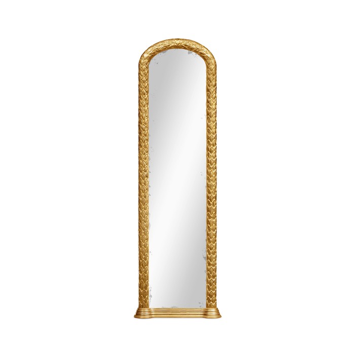 Carved and water gilded gold leaf narrow floor standing mirror