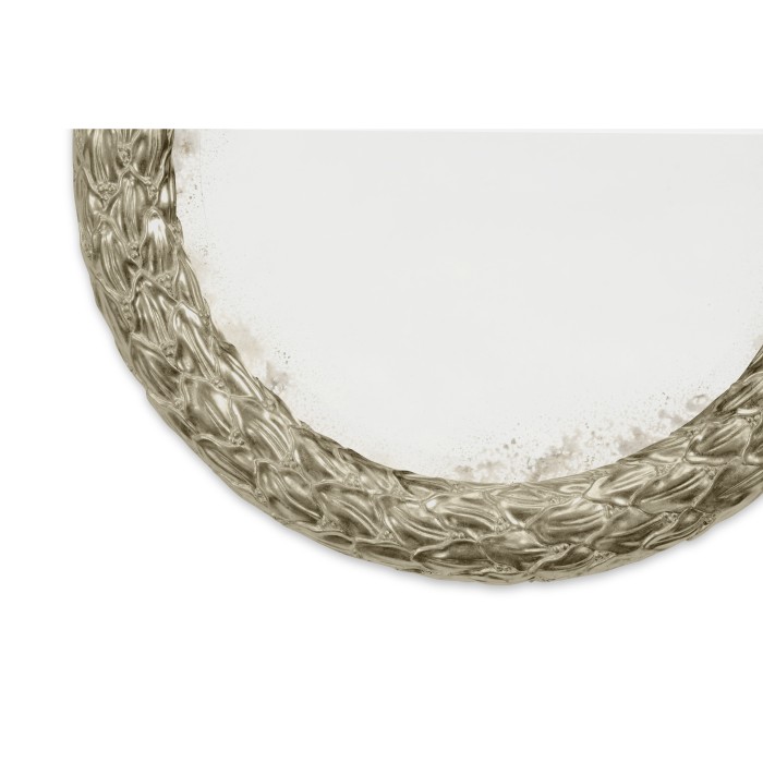 Carved & Silver Gilded Round Hanging Wall Mirror 24