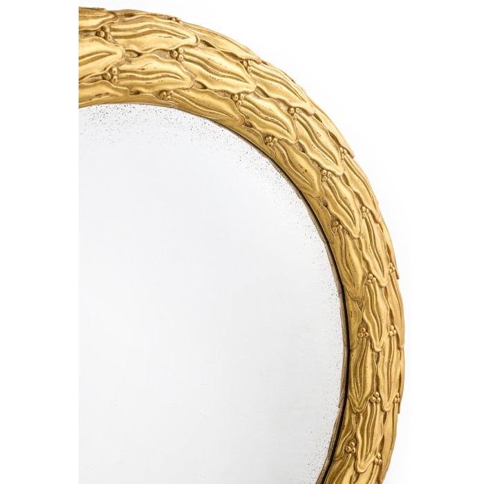 Carved & Silver Gilded Round Hanging Wall Mirror 24"