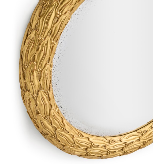Carved & Silver Gilded Round Hanging Wall Mirror 24"