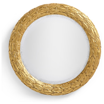 Carved & Silver Gilded Round Hanging Wall Mirror 24"