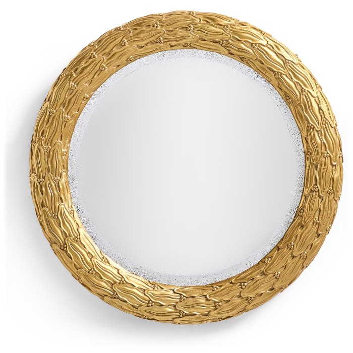 Carved & Silver Gilded Round Hanging Wall Mirror 24"