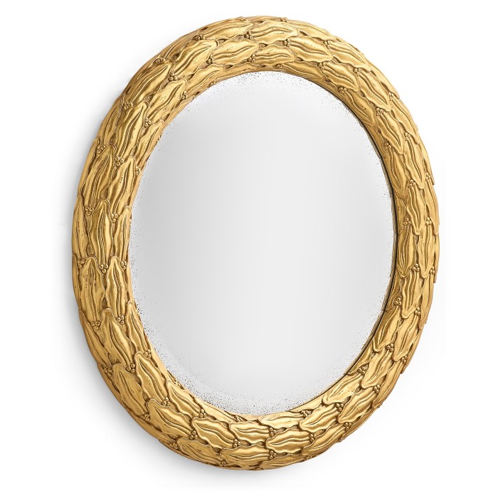 Carved & Silver Gilded Round Hanging Wall Mirror 24"