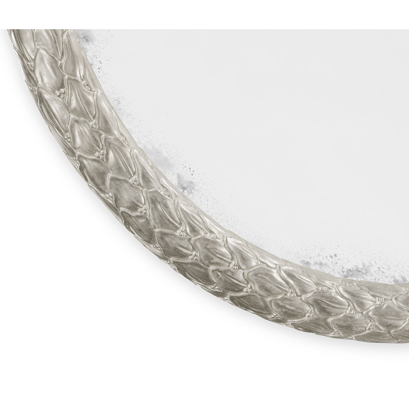 Carved & Water Gilded Silver Leaf Round Wall Mirror 48