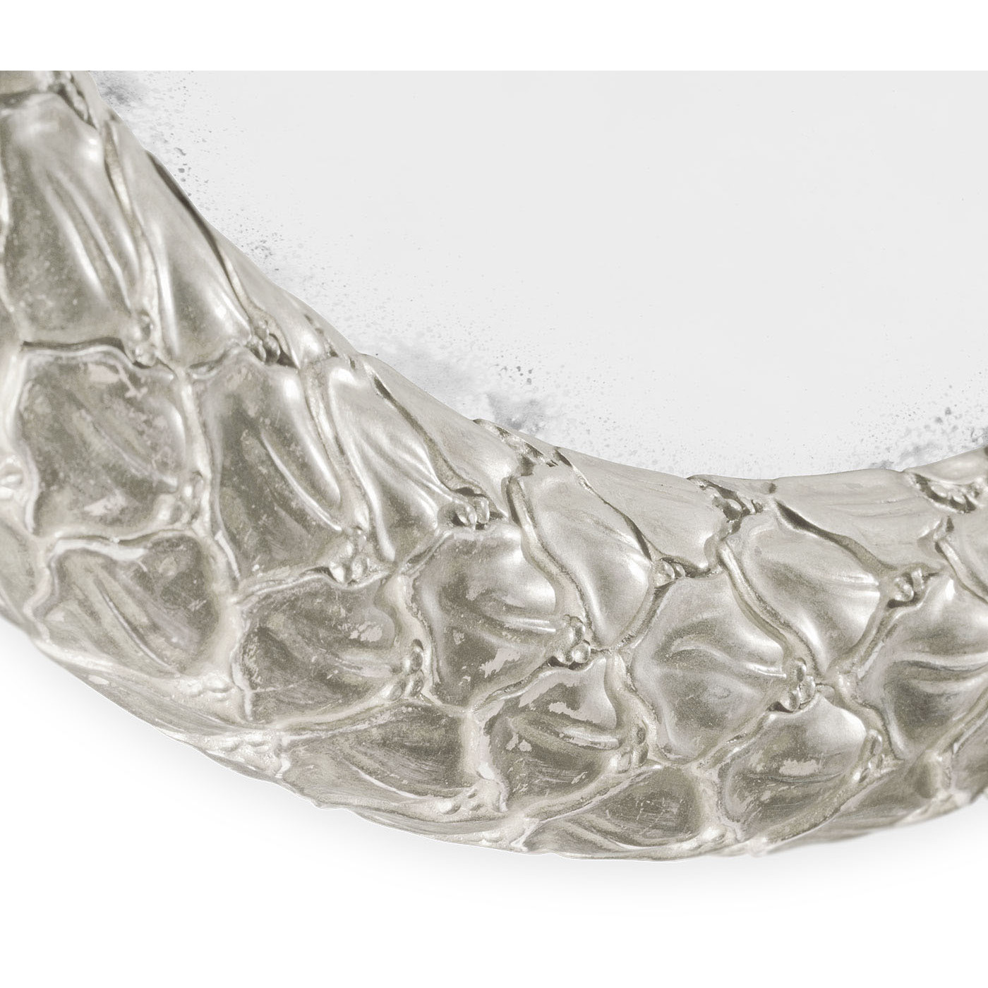 Carved & Water Gilded Silver Leaf Round Wall Mirror 48