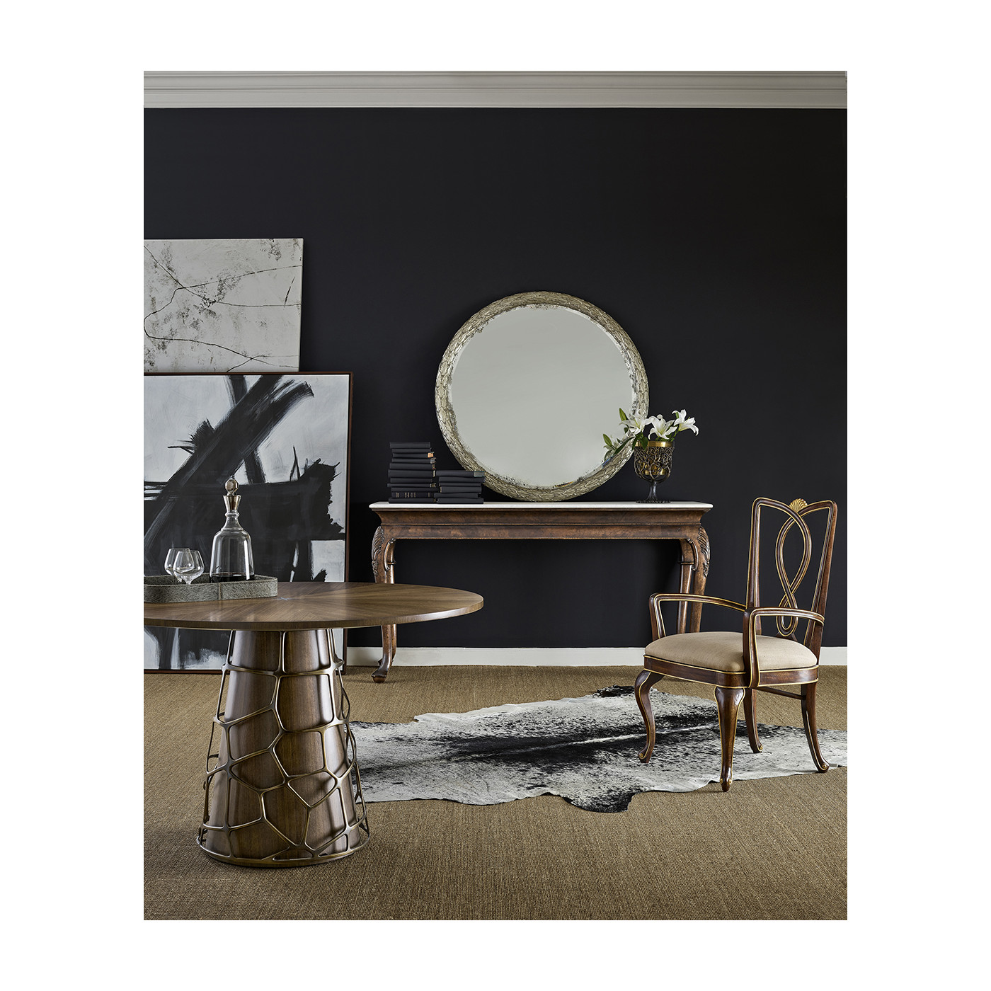 Carved & Water Gilded Gold Leaf Round Hanging Wall Mirror 48