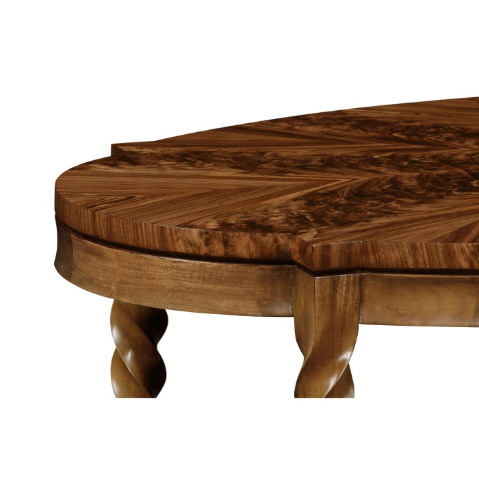 Oval Walnut Barleytwist Quatrefoil Coffee Table
