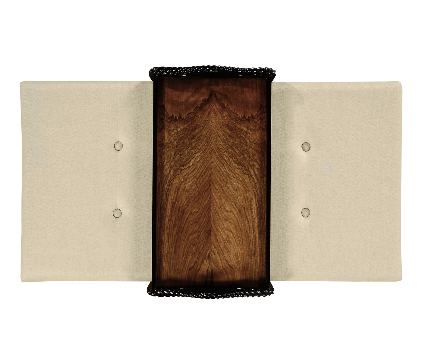 Cocktail Ottoman with Tray Table and Black Barleytwist Legs, Upholstered in MAZO